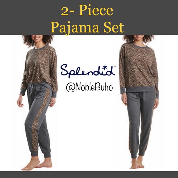 Splendid 2-piece Pajama Set / Loungewear Lively Leopard Charcoal Heather NWT - Picture 3 of 8